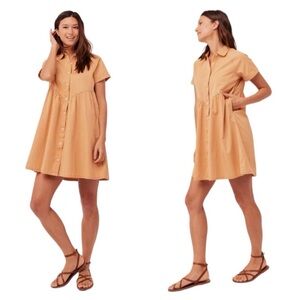 Pact Organic Cotton Chambray Collared Short Sleeve Shirt Dress Daffodil XL